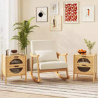 Costway 1/2 PCS Bamboo Nightstand with 2 Storage Drawers & Reeded Tempered Glass Fronts Bedroom