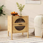Costway 1/2 PCS Bamboo Nightstand with 2 Storage Drawers & Reeded Tempered Glass Fronts Bedroom