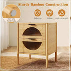 Costway 1/2 PCS Bamboo Nightstand with 2 Storage Drawers & Reeded Tempered Glass Fronts Bedroom
