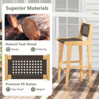Costway 3 PCS Patio Bar Set Round Cocktail Table with 2 Armless Rattan Bar Stools