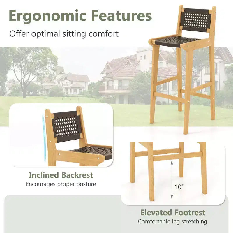 Costway 3 PCS Patio Bar Set Round Cocktail Table with 2 Armless Rattan Bar Stools