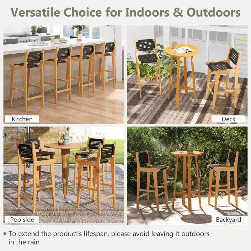 Costway 3 PCS Patio Bar Set Round Cocktail Table with 2 Armless Rattan Bar Stools
