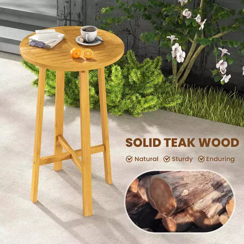 Costway 3 PCS Patio Bar Set Round Cocktail Table with 2 Armless Rattan Bar Stools