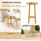 Costway 3 PCS Patio Bar Set Round Cocktail Table with 2 Armless Rattan Bar Stools