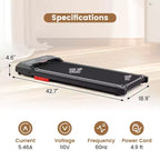 Costway Walking Pad 2.5HP Under Desk Treadmill with Remote Control APP-Enabled for Home