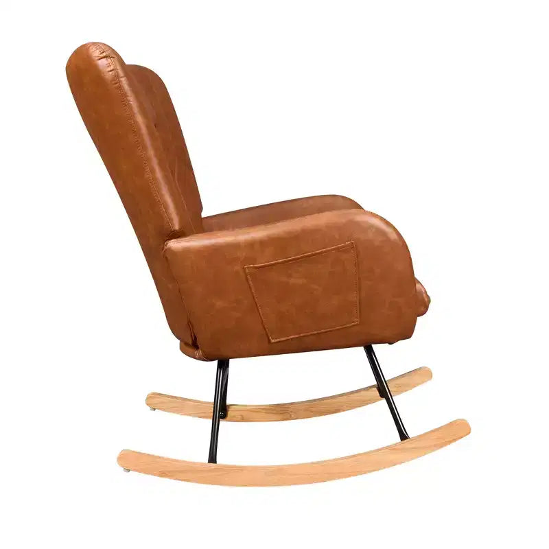 VECELO Upholstered Faux Leather/Teddy Fabric Rocking Chair Modern Glider Rocker Recliner with Thick Headrest, Padded Seat White/Brown/Pink