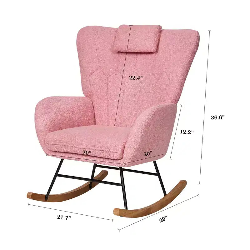 VECELO Upholstered Faux Leather/Teddy Fabric Rocking Chair Modern Glider Rocker Recliner with Thick Headrest, Padded Seat White/Brown/Pink