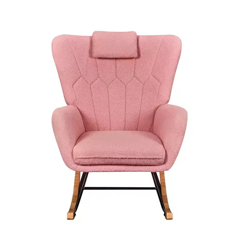VECELO Upholstered Faux Leather/Teddy Fabric Rocking Chair Modern Glider Rocker Recliner with Thick Headrest, Padded Seat White/Brown/Pink