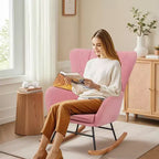 VECELO Upholstered Faux Leather/Teddy Fabric Rocking Chair Modern Glider Rocker Recliner with Thick Headrest, Padded Seat White/Brown/Pink