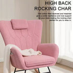 VECELO Upholstered Faux Leather/Teddy Fabric Rocking Chair Modern Glider Rocker Recliner with Thick Headrest, Padded Seat White/Brown/Pink