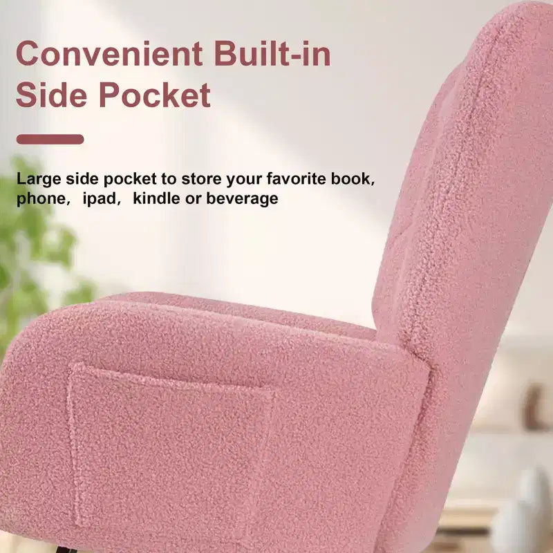 VECELO Upholstered Faux Leather/Teddy Fabric Rocking Chair Modern Glider Rocker Recliner with Thick Headrest, Padded Seat White/Brown/Pink