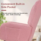 VECELO Upholstered Faux Leather/Teddy Fabric Rocking Chair Modern Glider Rocker Recliner with Thick Headrest, Padded Seat White/Brown/Pink