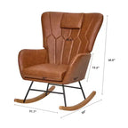 VECELO Upholstered Faux Leather/Teddy Fabric Rocking Chair Modern Glider Rocker Recliner with Thick Headrest, Padded Seat White/Brown/Pink