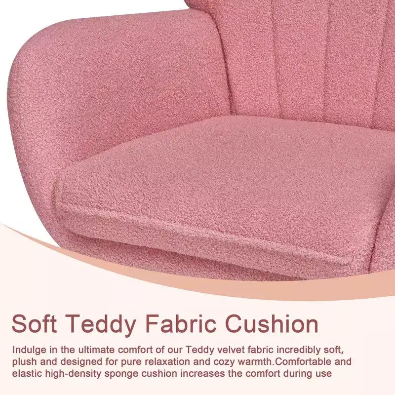 VECELO Upholstered Faux Leather/Teddy Fabric Rocking Chair Modern Glider Rocker Recliner with Thick Headrest, Padded Seat White/Brown/Pink
