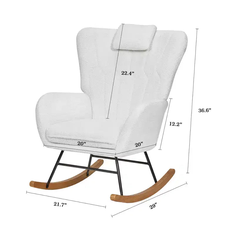 VECELO Upholstered Faux Leather/Teddy Fabric Rocking Chair Modern Glider Rocker Recliner with Thick Headrest, Padded Seat White/Brown/Pink