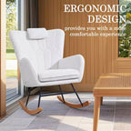 VECELO Upholstered Faux Leather/Teddy Fabric Rocking Chair Modern Glider Rocker Recliner with Thick Headrest, Padded Seat White/Brown/Pink