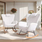 VECELO Upholstered Faux Leather/Teddy Fabric Rocking Chair Modern Glider Rocker Recliner with Thick Headrest, Padded Seat White/Brown/Pink