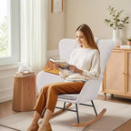 VECELO Upholstered Faux Leather/Teddy Fabric Rocking Chair Modern Glider Rocker Recliner with Thick Headrest, Padded Seat White/Brown/Pink