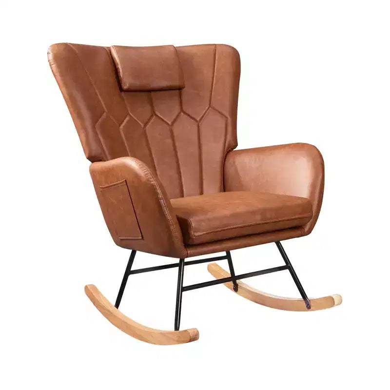 VECELO Upholstered Faux Leather/Teddy Fabric Rocking Chair Modern Glider Rocker Recliner with Thick Headrest, Padded Seat White/Brown/Pink
