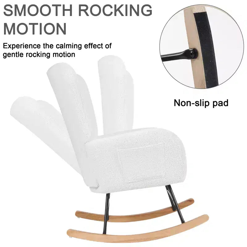 VECELO Upholstered Faux Leather/Teddy Fabric Rocking Chair Modern Glider Rocker Recliner with Thick Headrest, Padded Seat White/Brown/Pink