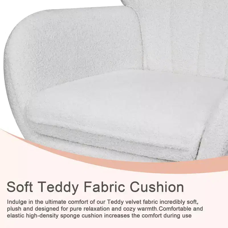 VECELO Upholstered Faux Leather/Teddy Fabric Rocking Chair Modern Glider Rocker Recliner with Thick Headrest, Padded Seat White/Brown/Pink