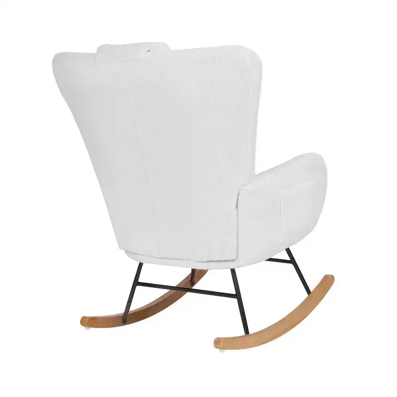 VECELO Upholstered Faux Leather/Teddy Fabric Rocking Chair Modern Glider Rocker Recliner with Thick Headrest, Padded Seat White/Brown/Pink