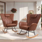 VECELO Upholstered Faux Leather/Teddy Fabric Rocking Chair Modern Glider Rocker Recliner with Thick Headrest, Padded Seat White/Brown/Pink