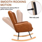 VECELO Upholstered Faux Leather/Teddy Fabric Rocking Chair Modern Glider Rocker Recliner with Thick Headrest, Padded Seat White/Brown/Pink