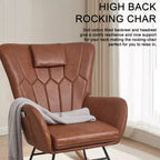 VECELO Upholstered Faux Leather/Teddy Fabric Rocking Chair Modern Glider Rocker Recliner with Thick Headrest, Padded Seat White/Brown/Pink