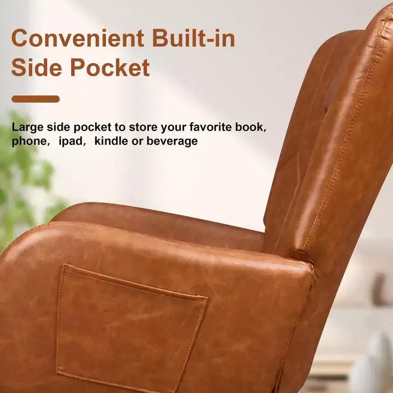 VECELO Upholstered Faux Leather/Teddy Fabric Rocking Chair Modern Glider Rocker Recliner with Thick Headrest, Padded Seat White/Brown/Pink
