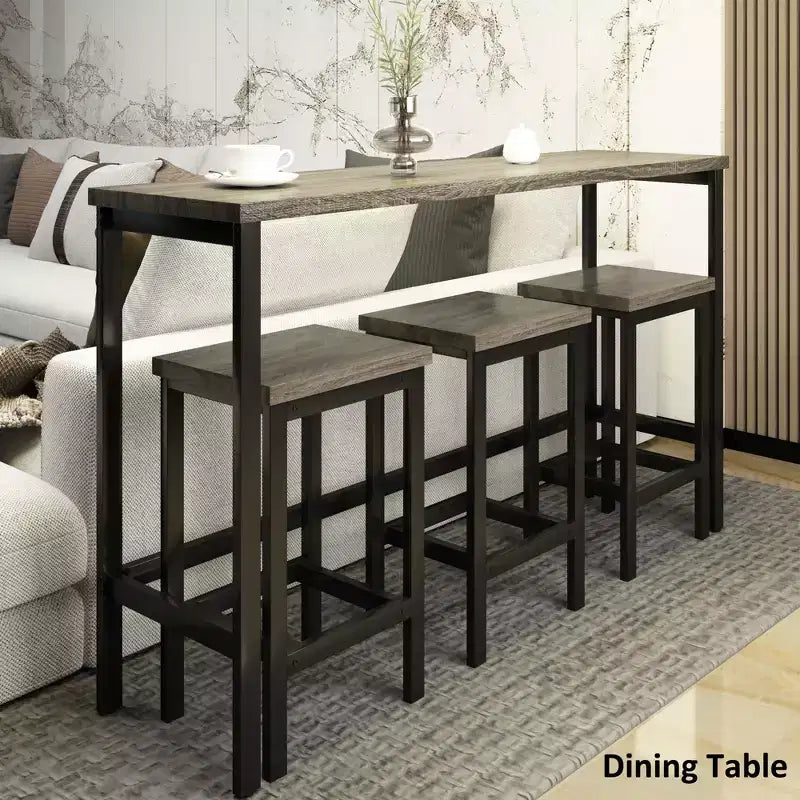 Whisen Farmhouse 4-Piece Counter Height Dining Table Set with 3 Stools
