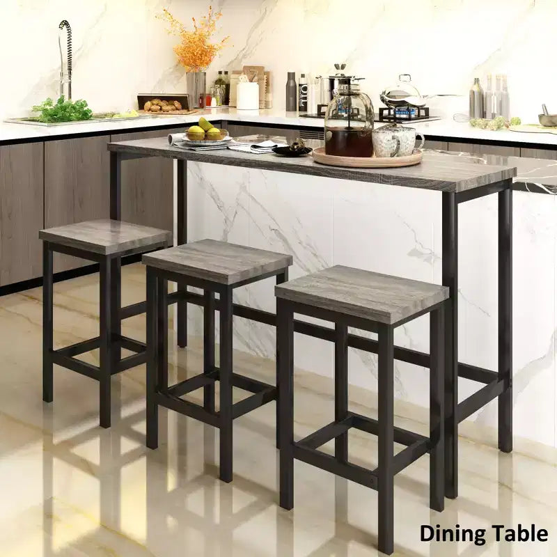 Whisen Farmhouse 4-Piece Counter Height Dining Table Set with 3 Stools