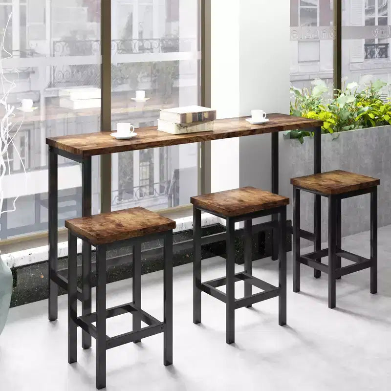 Whisen Farmhouse 4-Piece Counter Height Dining Table Set with 3 Stools