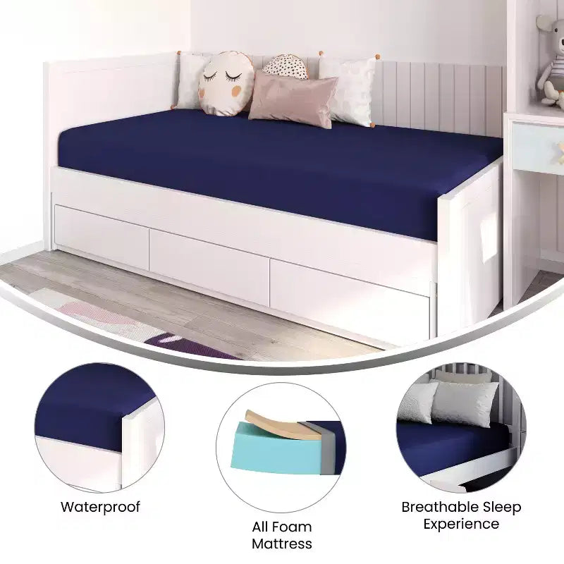 Emma and Oliver Blue Water-Resistant Memory Foam Mattress with Zippered Cover