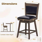 Costway 25 Swivel Bar Stools Set of 2 with Back Rubber Wood Legs Sturdy Footrest