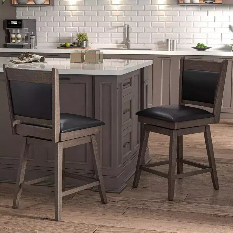 Costway 25 Swivel Bar Stools Set of 2 with Back Rubber Wood Legs Sturdy Footrest