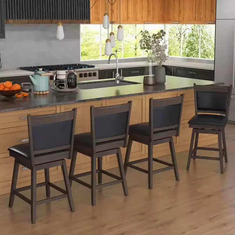 Costway 25 Swivel Bar Stools Set of 2 with Back Rubber Wood Legs Sturdy Footrest