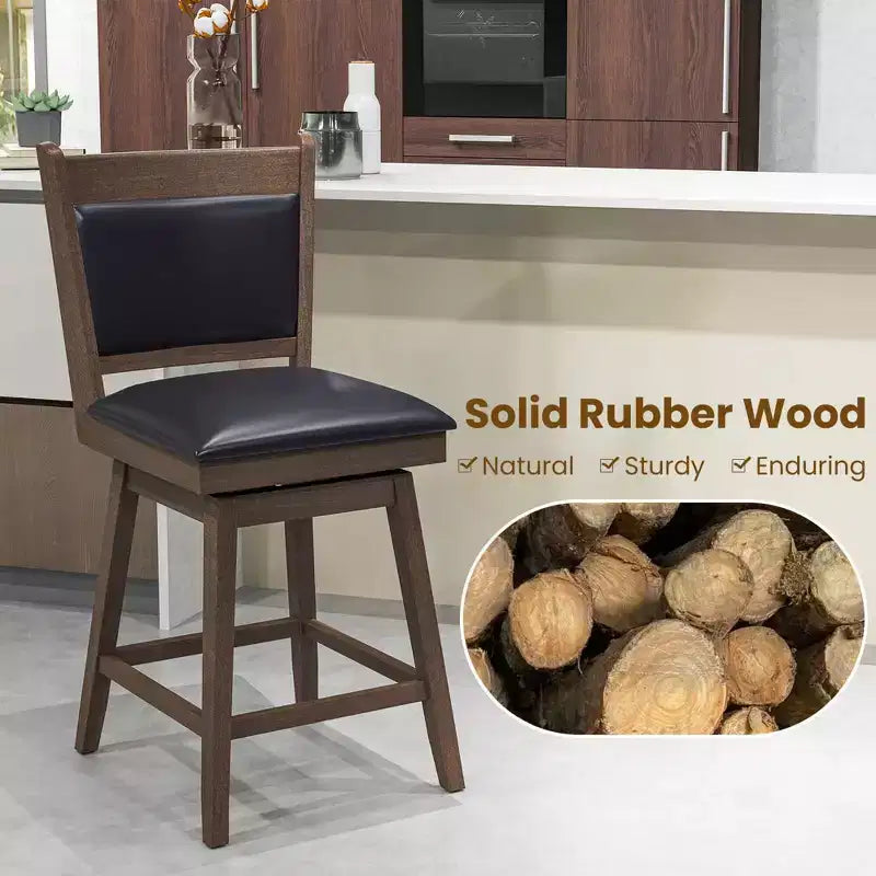 Costway 25 Swivel Bar Stools Set of 2 with Back Rubber Wood Legs Sturdy Footrest