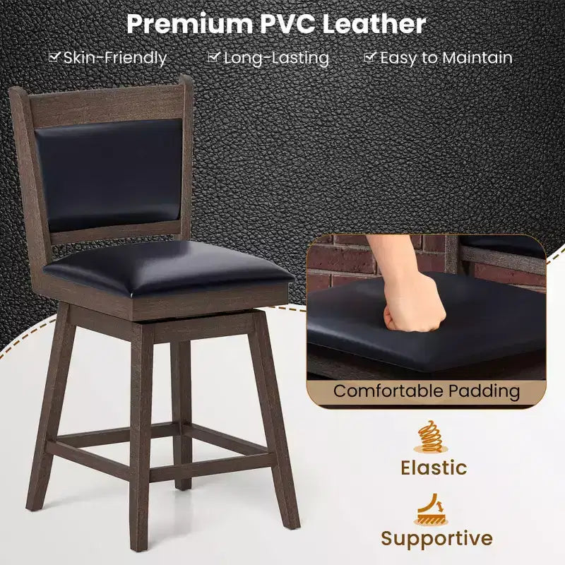 Costway 25 Swivel Bar Stools Set of 2 with Back Rubber Wood Legs Sturdy Footrest