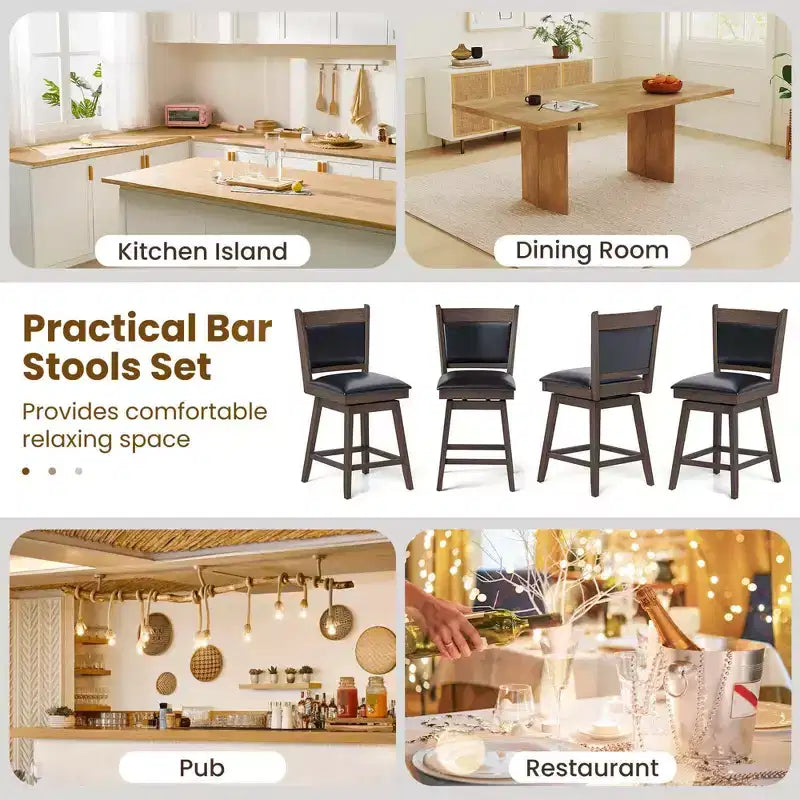Costway 25 Swivel Bar Stools Set of 2 with Back Rubber Wood Legs Sturdy Footrest