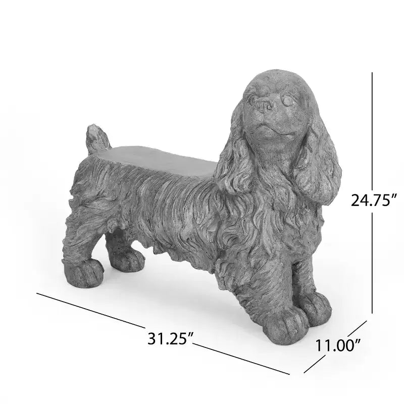 GDFStudio Rayshon Outdoor Lightweight Concrete Cocker Spaniel Dog Bench, Gray