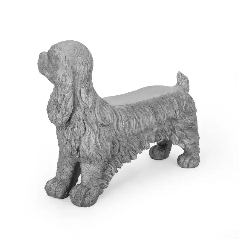 GDFStudio Rayshon Outdoor Lightweight Concrete Cocker Spaniel Dog Bench, Gray