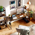 Bestier 47 inch Reversible Computer Desk with Storage Shelves for Home Office in Rustic Brown