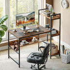 Bestier 47 inch Reversible Computer Desk with Storage Shelves for Home Office in Rustic Brown
