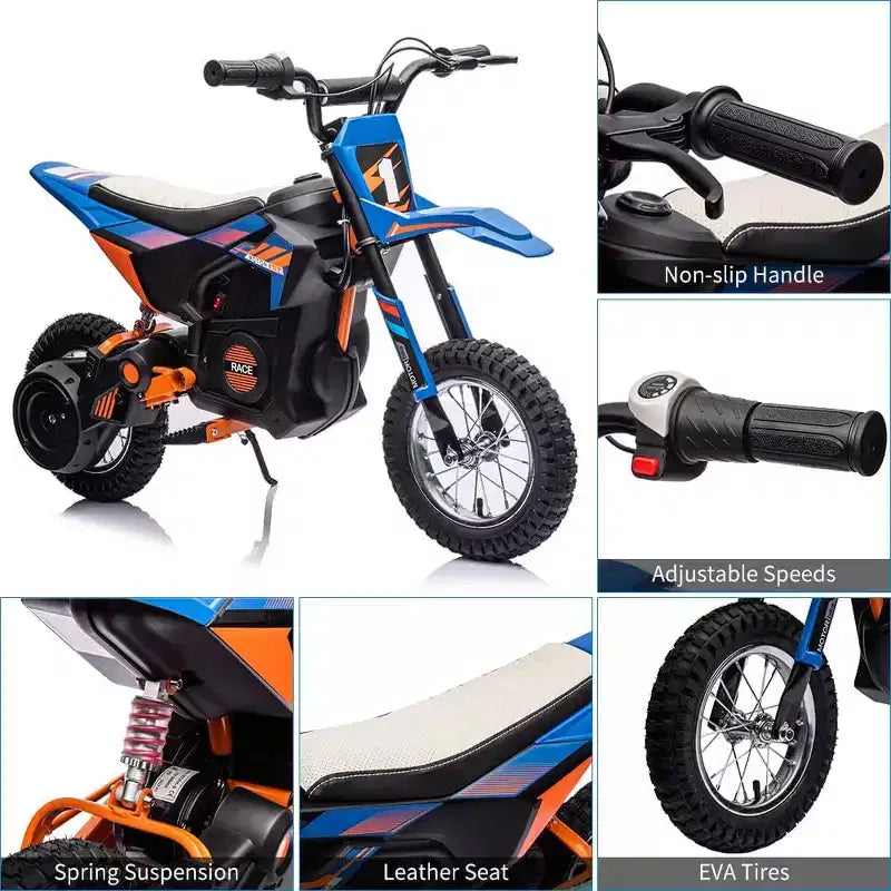 24V Electric Off-Road Motorcycle,250W Motor 13.6MPH Fast Speed Motocross,Leather Seat Dirt Bike