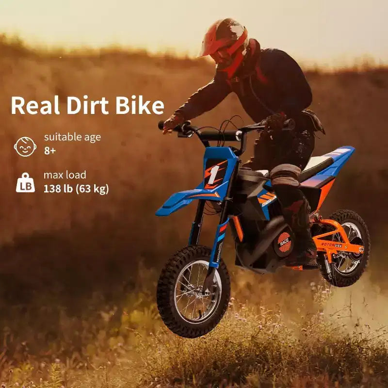 24V Electric Off-Road Motorcycle,250W Motor 13.6MPH Fast Speed Motocross,Leather Seat Dirt Bike