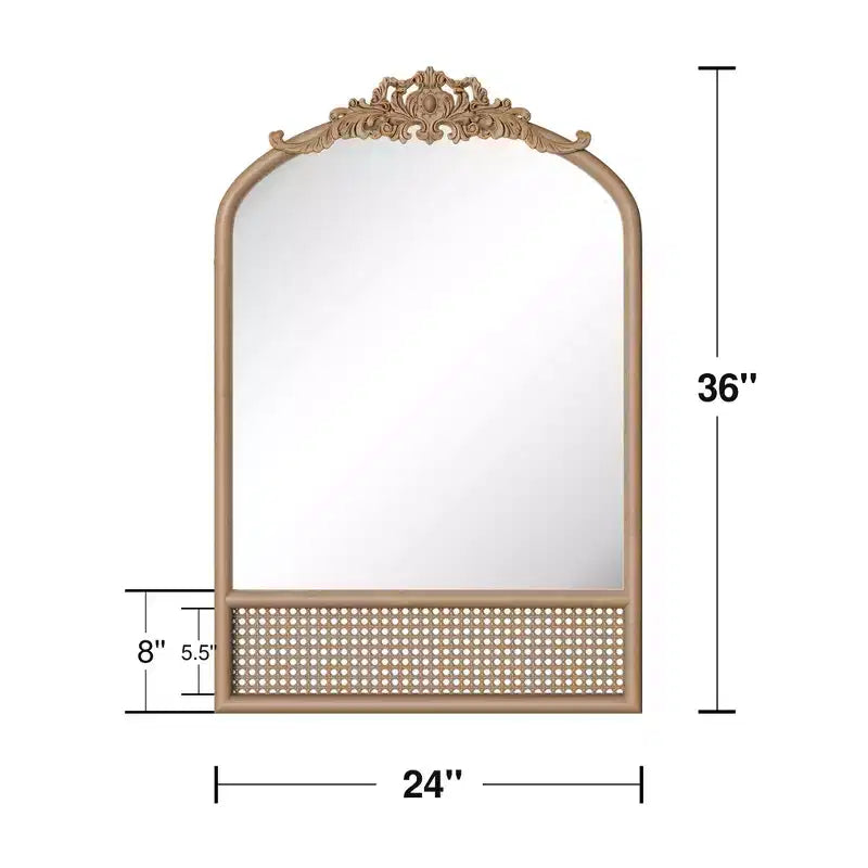 PexFix Classic Carved Arch Wood Frame with Rattan Bottom Wall Mirror