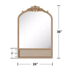 PexFix Classic Carved Arch Wood Frame with Rattan Bottom Wall Mirror