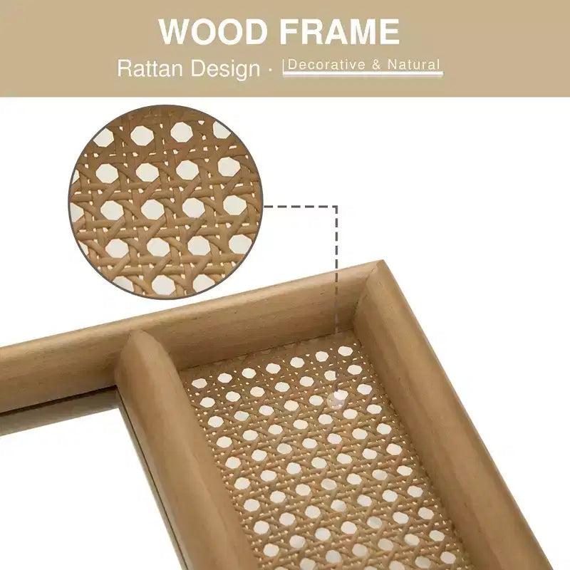 PexFix Classic Carved Arch Wood Frame with Rattan Bottom Wall Mirror