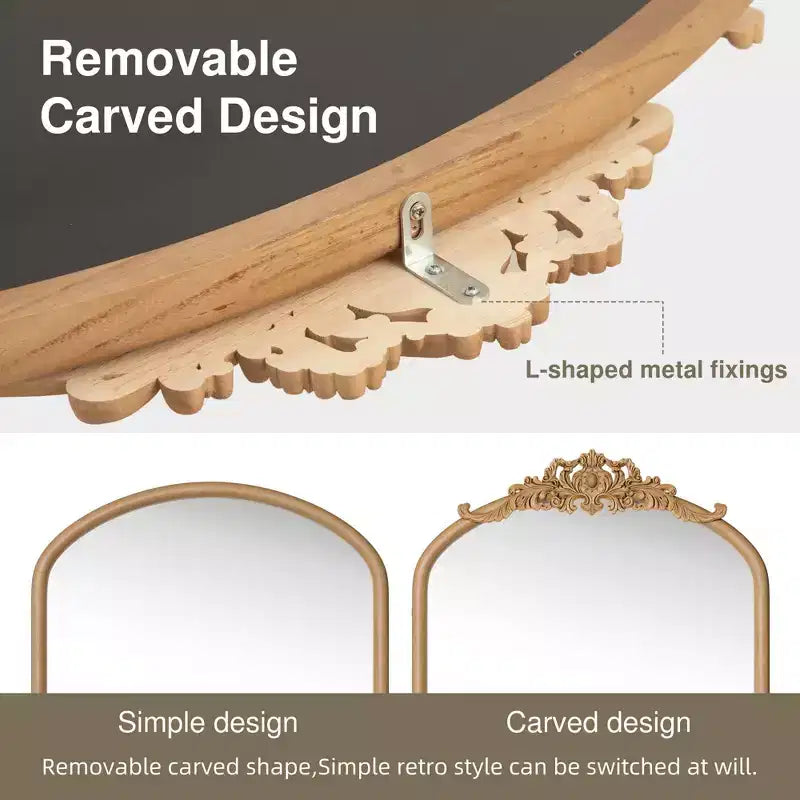 PexFix Classic Carved Arch Wood Frame with Rattan Bottom Wall Mirror